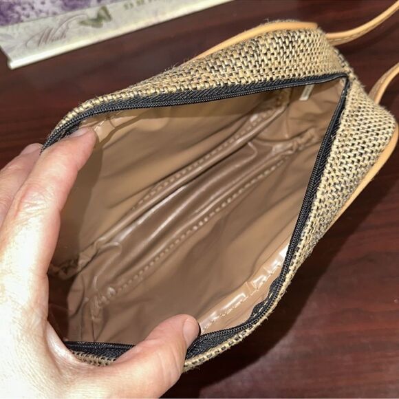 SAKS FIFTH AVE MEN’S TAN BLACK BURLAP LEATHER COMBO DOPP KIT TOILETRY BAG - Picture 8 of 9